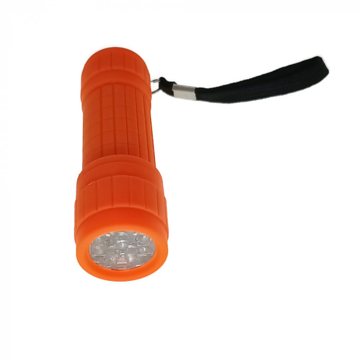 Lanterna cu 9 led-uri, Lamex 72826, cu prindere anti-alunecare, 100x30mm, 3xAAA, portocaliu