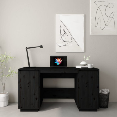 Birou, negru, 140x50x75 cm, lemn masiv de pin foto