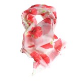 Esarfa din matase cu imprimeu maci 50x180 cm