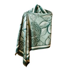 Sal din vascoza verde-menta cu print frunze, 195 x 65 cm