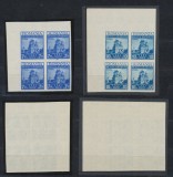 Romania 1937 Antanta Balcanică serie rarisima in blocuri de 4 NEdantelate cu colt de coala MNH, doar 8 au existat dintre 200 serii, Arhitectura, Nestampilat