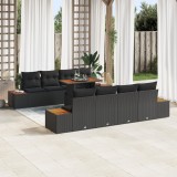 Set de Canapea Grădină vidaXL 9 Piese cu Pernă Neagră din Ratan Polimeric, Set de Canapea Grădină vidaXL 2-Seater cu Spațiu de Stocare &amp; Perne Neagră