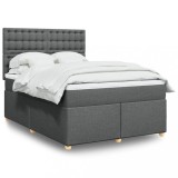 VidaXL Pat box spring cu saltea, gri &icirc;nchis, 140x200 cm, textil 3291318