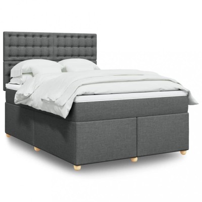 vidaXL Pat box spring cu saltea, gri &amp;icirc;nchis, 140x200 cm, textil 3291318 foto