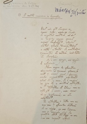 Gheorghe Vraneantu, Manuscris, Scurta biografie (text transmis la radio, 8 august), 1968 foto