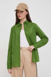 Cumpara ieftin United Colors of Benetton camasa din bumbac femei, culoarea verde, cu guler clasic, regular