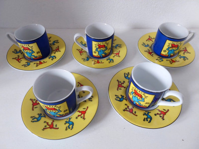 Set 5 cesti de cafea cu farfurioara Keith Haring by Konitz, pop art design foto