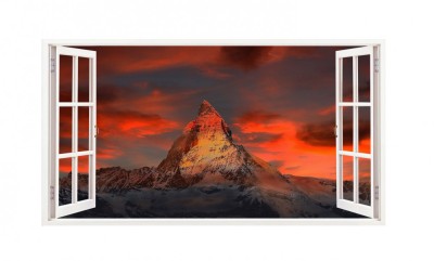 Sticker decorativ, Fereastra 3D, Munte, 85 cm, 188STK foto