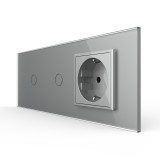 Cumpara ieftin Intrerupator dublu cu priza Livolo, rama sticla gri, standard italian, 6M