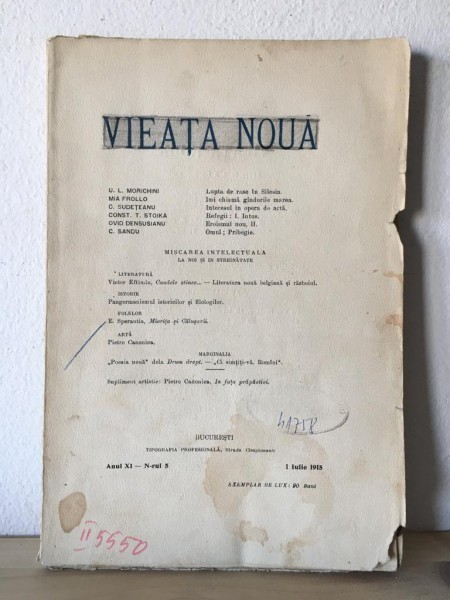 Vieata Noua - Miscarea Intelectuala la noi si in Streinatate. Anul XI, Nr. 5, 1 Iulie 1915
