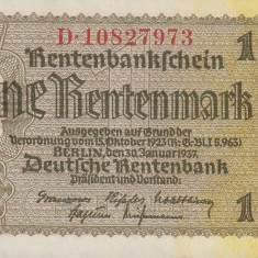 GERMANIA █ bancnota █ 1 Rentenmark █ 1937 █ P-173b █ SERIA G █ UNC █ necirculata