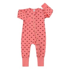 Salopeta pijama Edman bebe/copii Watermelon cu maneca lunga, fermoar reversibil, bumbac, 18-24 luni, Roz deschis