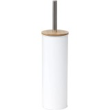 Perie Toaletă Inaltă Metalică Capac Bambus &ndash; Alb Compoziție Bambus + Pvc + Metal