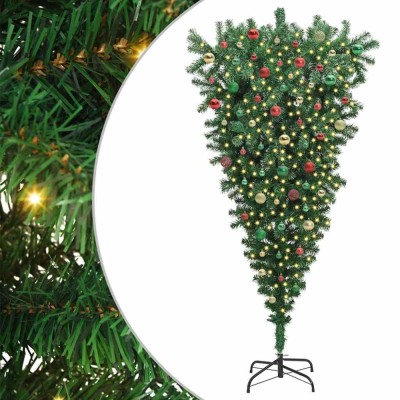 vidaXL Pom de Crăciun artificial cu design răsturnat, pre-luminat, cu set de mingi 3396872 foto