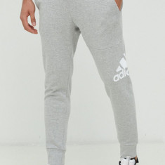 adidas pantaloni de trening din bumbac bărbați, culoarea gri, cu imprimeu HA4345