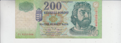 B11 16 - Bancnota foarte veche - Ungaria - 200 forint - 2001 foto