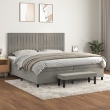 Cumpara ieftin Pat box spring cu saltea, gri deschis, 200x200 cm, catifea