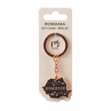 Breloc Romania, harta neagra, placare cupru, MB449