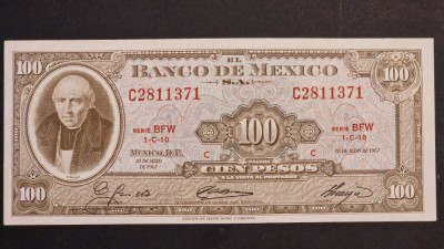 Mexic 100 Pesos 1967 UNC foto
