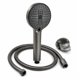 Set para dus cu furtun metalic si suport, lungime 150 cm, finisaj gri grafit