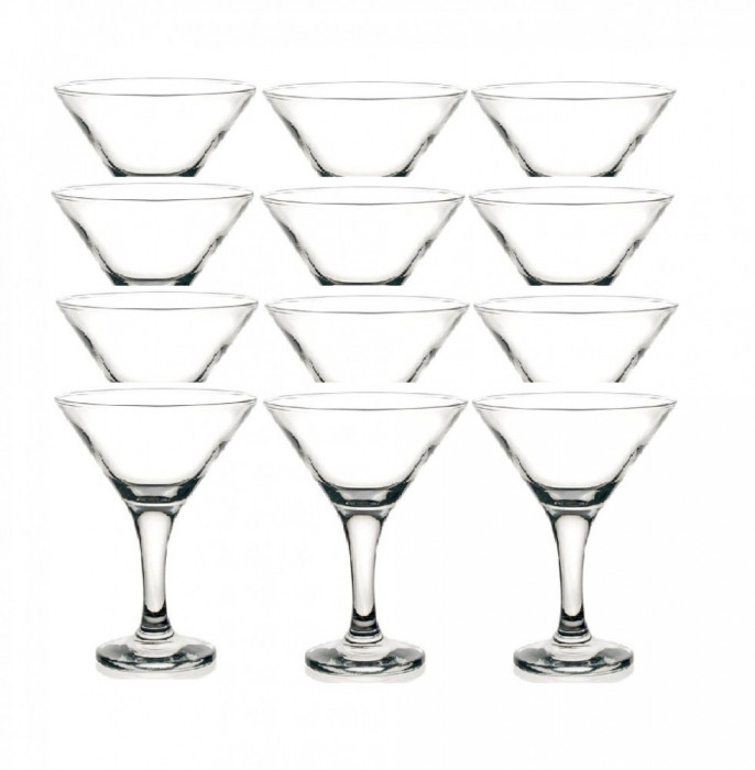 Set 12 Pahare din Sticla Incolora Pasabache Bistro, 190 ml, 136 mm, Pentru Martini, Cu Picior, Pahare Sticla Pasabahce, Pahare Cristal, Pahare cu Pici