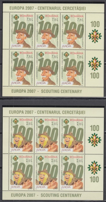 2007 LP 1762 c EUROPA CENTENARUL CERCETASIEI PERECHE BLOCURI 6 TIP I SUS MNH