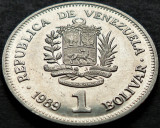 Moneda 1 BOLIVAR - VENEZUELA, anul 1989 * cod 4389 A = A.UNC, America Centrala si de Sud