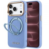 Husa MagSafe pentru Apple iPhone 18 Pro Max / 17 Pro Max, Guess, Grained Ring Stand 360 Classic, Bleu