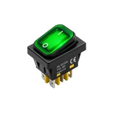 Intrerupator rocker basculant ON-OFF, KCD4-0311-21, 4pini, 250VAC, 30A, 30x22mm, LED verde, cu retinere, IP65