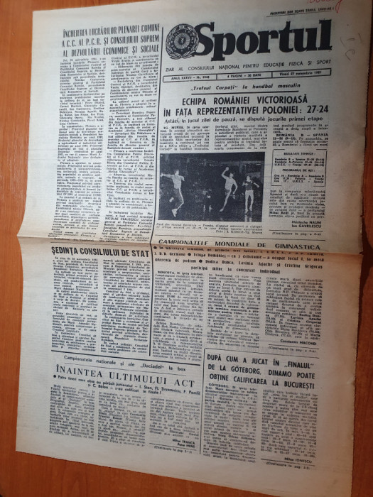 sportul 27 noiembrie 1981-meciul igk goteborg- dinamo