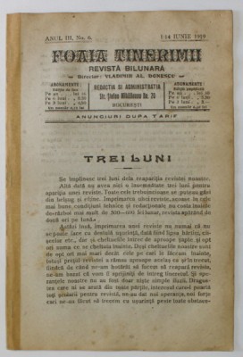 FOAIA TINERIMII , REVISTA BILUNARA , NR. 6 , APARUTA LA BUCURESTI , 1919 foto