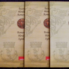 2008 Insemne heraldice - 4 mape filatelice, bloc folio aur, FDC tabs diferit