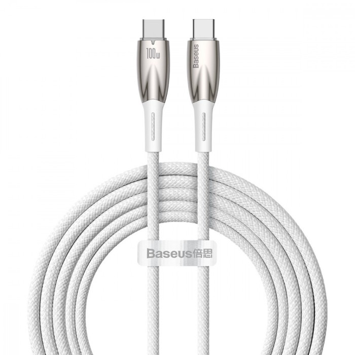 CABLU alimentare si date Baseus Glimmer, Fast Charging Data Cable pt. smartphone, USB Type-C la USB Type-C 100W, 2m, alb &quot;CADH000802&quot; (timbru verde 0.
