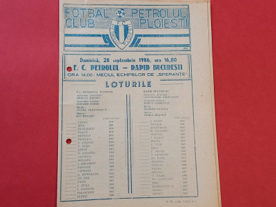 Program meci fotbal PETROLUL Ploiesti - RAPID Bucuresti(28.09.1986) foto