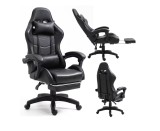 Scaun pentru gaming rotativ cu suport pentru picioare, negru, Lean 30552