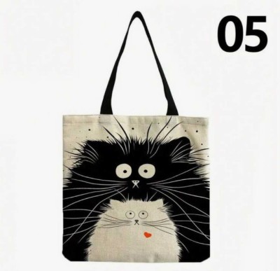 Tote bag cu model pisica 05 , 100% linen, 40x38 cm - Copie foto