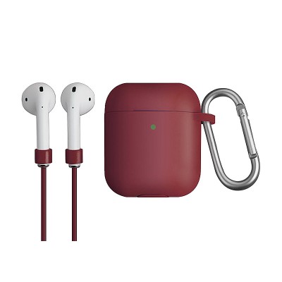Husa silicon cu snur casti pentru Apple Airpods 1 / 2 Uniq Vencer, Grena foto