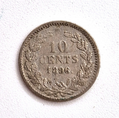 moneda argint _ Olanda 10 cents 1896 _ km # 116 _ AG .640 _ rara tiraj mic foto