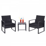 Cumpara ieftin Set Mobilier in Rattan Outsunny de Extern Masa cu 2 Scaune si Perne , Negru | Aosom RO