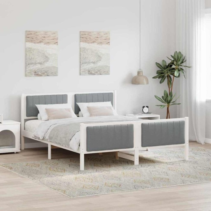 vidaXL Cadru de pat Alb și gri deschis 160 x 200 cm Lemn masiv de pin 3394312