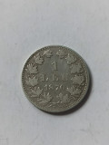 1 Leu 1870 C argint , varianta normala. Rara in aceasta stare. Carol I, Nichel