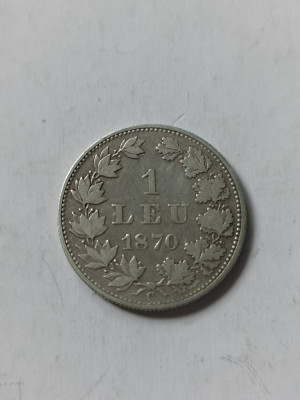 1 Leu 1870 C argint , varianta normala. Rara in aceasta stare. Carol I foto