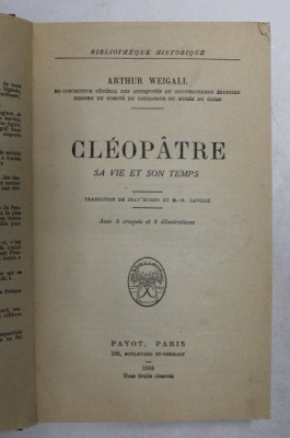 CLEOPATRE - SA VIE ET SON TEMPS par ARTHUR WEIGALL , 1934 foto