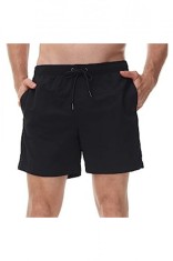 Pantaloni scurti de baie pentru barbati cu snur, buzunare laterale si cu fermoar, perfecti pentru plaja, culoare neagra, marimea L foto
