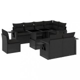Set mobilier de gradina cu perne, 9 piese, negru, poliratan
