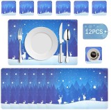 Set de 6 naproane si 6 coastere TUIBEIDAMAI, PVC, albastru/alb, 43,5 x 28,5 cm / 10 x 10 cm