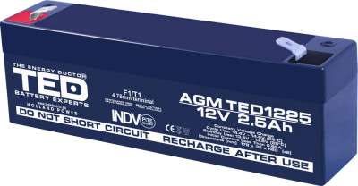 Acumulator AGM VRLA 12V 2.5Ah plumb acid 178x34x60 mm F1 terminal TED Battery Expert Holland foto