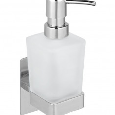 Dozator sapun lichid cu sistem Turbo-Loc®, Wenko, Genova Shine, 6.2 x 19.7 x 9 cm, inox/sticla