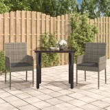 VidaXL Set mobilier de grădină cu perne, 3 piese, negru/gri, poliratan