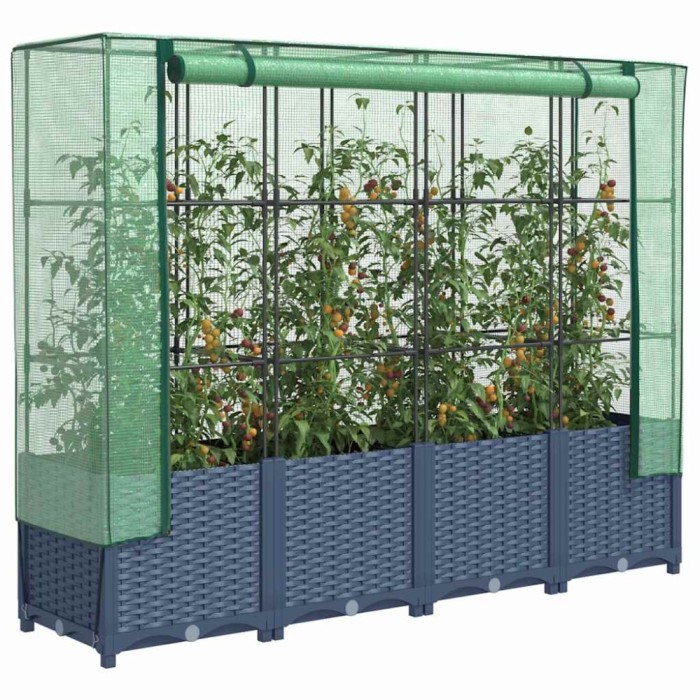 vidaXL Strat &icirc;nălțat cu husă de seră, aspect ratan, 160x40x138 cm 4015830